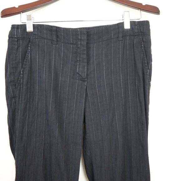 Theory Size 6 Linen Blend Striped Wide Leg Sugar C Trouser Pants Black - Picture 2 of 9